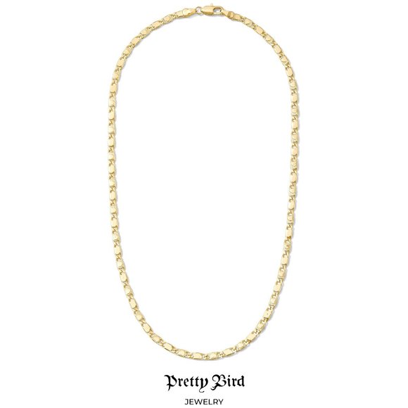 18K Yellow Gold Plated Heart Embossed Bar Link Chain - 18" - Picture 1 of 2